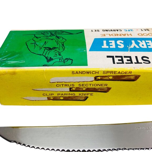 Vintage Japanese Stainless Steel Kitchen Cutlery Set w/ Genuine Rosewood Handles - Picture 9 of 10